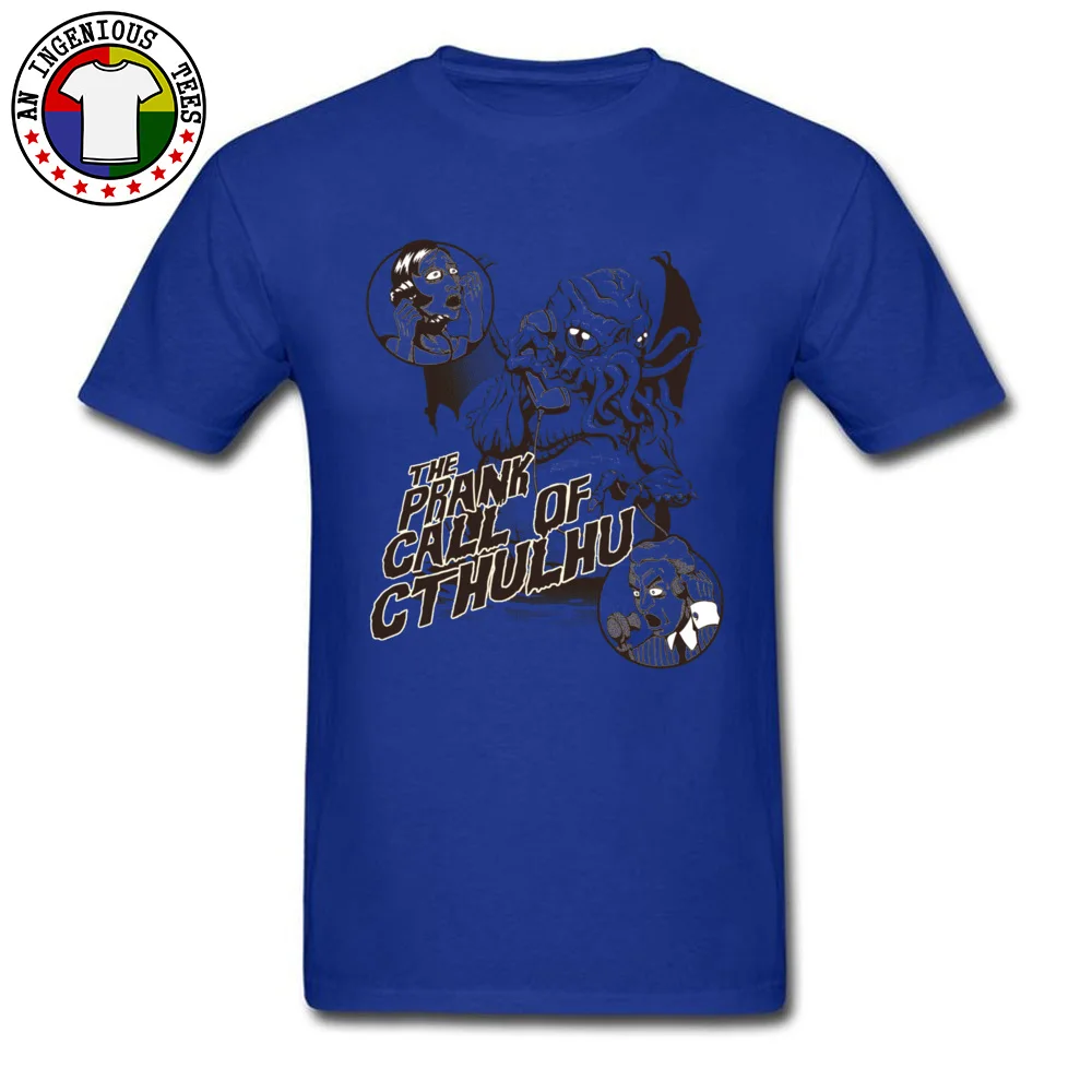 On Sale Men T Shirts Round Collar Short Sleeve 100% Cotton Custom Tops Shirts Summer Sweatshirts Wholesale The Prank Call of Cthulhu -3365 blue