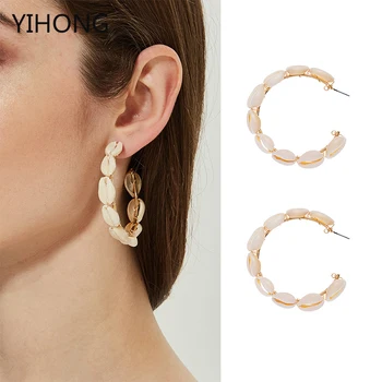 

Shell Decor Cut Hoop Earrings Big Hoop Circle Earrings with Shell Pendant Brincos for Fahion Women Jewelry