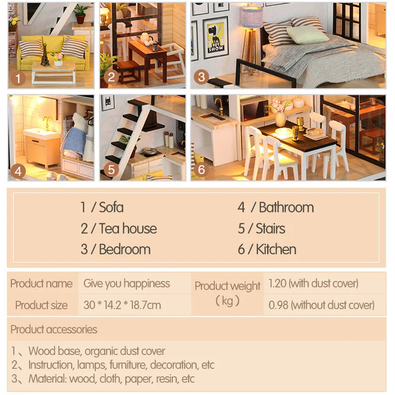 3D Doll House Wooden Furniture DIY Dollhouse Warm and Simple Home Miniaturas Dollhouse Kits Toys for Children Birthday Gifts 3D Doll House Wooden Furniture DIY Dollhouse Warm and Simple Home Miniaturas Dollhouse Kits Toys for Children Birthday Gifts