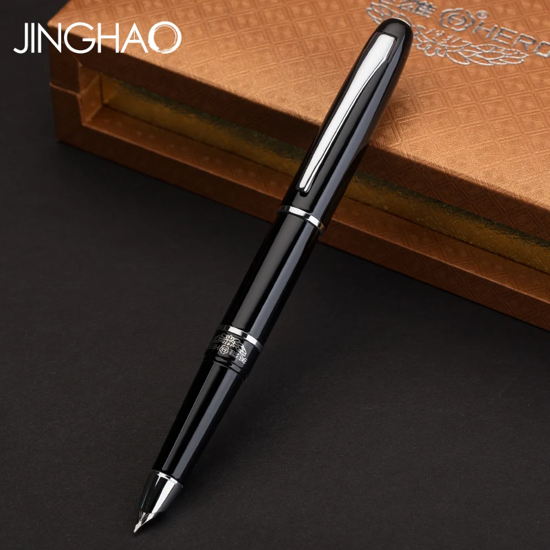 

Hero Metal Silver Clip Black Art Calligraphy Fountain Pen Student Ink Pens 0.5mm Business Gift Office School Supplies