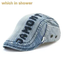 Какой в душ Унисекс Джинсовый берет для женщин и мужчин с буквенным принтом в полоску плоская кепка повседневное мужское джинсовое платье duckbill Солнцезащитная шляпа модная кепка