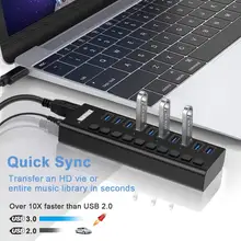 Onvian USB 3.0 Hub 10 Ports USB Hub 5Gbps High Speed USB Splitter with Switch and LED Multi usb Port for USB C PC Laptop