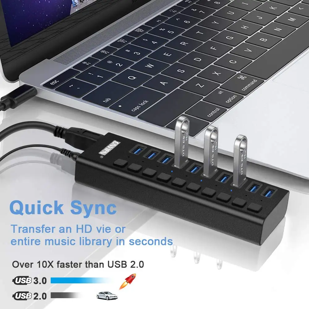 

Onvian USB 3.0 Hub 10 Ports USB Hub 5Gbps High Speed USB Splitter with Switch and LED Multi usb Port for USB C PC Laptop