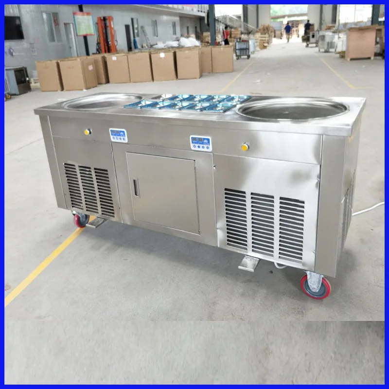 

45*45mm thailand rolled double flat pan fried ice cream maker machine with R410a