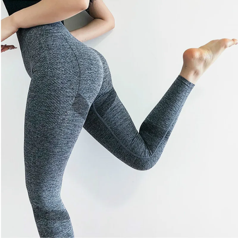 Colorvalue High Flexible Seamless Sport Gym Leggings Women High Waist Tummy Control Running Fitness Tights Jogger Yoga Pants - Цвет: Dark Grey