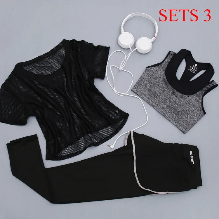 Women Sportwear 3 Pieces Suits Fitness Yoga Set T-Shirt&Bra&Shorts Sport Set Gym Clothes Sport Wear Training Suit Running,ZF197 - Цвет: Sets 3