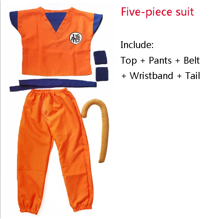 Child Kids Carnival Dragon Ball Z Costume Son Goku Wig Clothes Cosplay Halloween Children's Day Stage Show Party Fancy Dress - Цвет: Five-piece suit