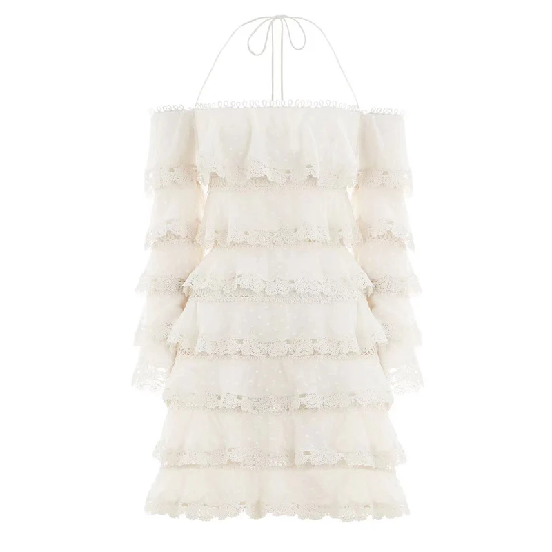 Volants Point Soie Hors Coton Blanc Peint Broderie De Cascade En D'été Shouder Coeur White Robe Mini Vague Et Femmes À Dentelle nAwnOvqfI
