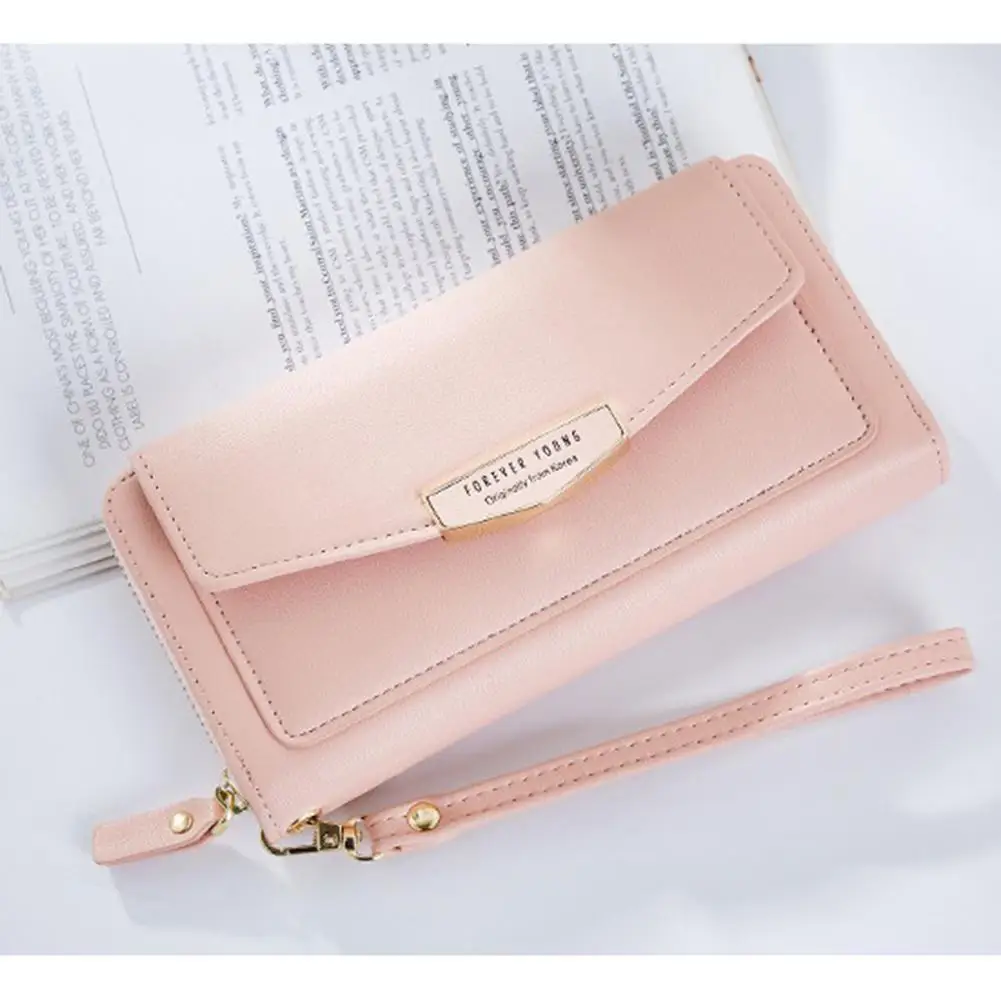 

Yfashion Women Fashion Zipper PU Leather Soild Color Female Portable Wallet Large Size Cards Holder Money Bag