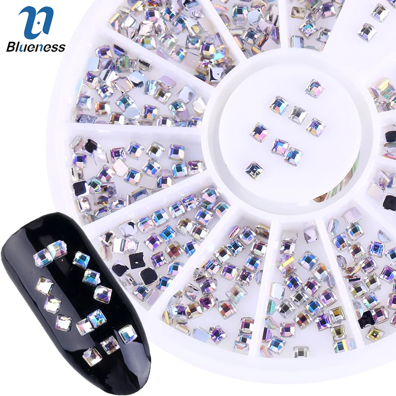  Blueness AB Rhinestones Square Design Acrylic Drill For Nails Stud Tips Glitter 3D Nail Art DIY Man