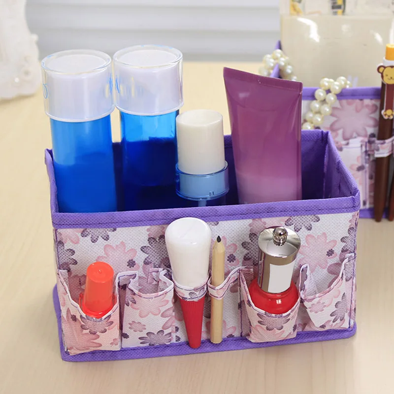 

Desktop Storage Basket Cute Printing Waterproof Organizer Cotton Linen Sundries Storage Box Cabinet Underwear Storage Bag