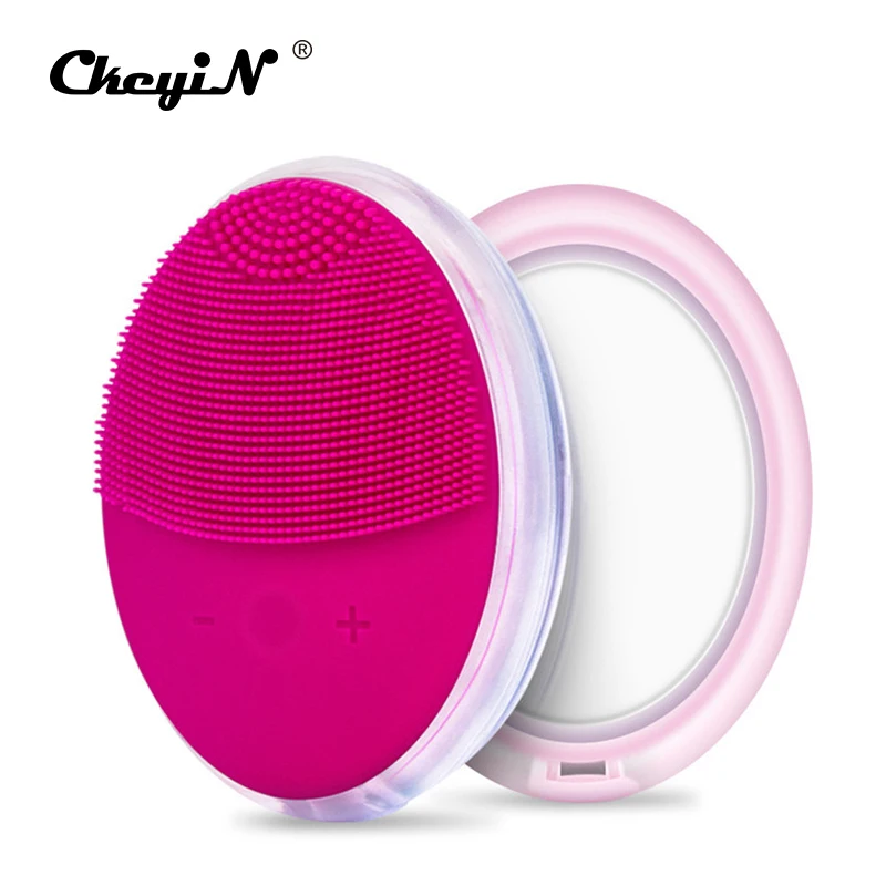 

USB Charge Deep Cleaning Face Electric Face Pore Cleanser Remove Make-up Residue Dry And Wet Facial Cleaning Brush With Mirror