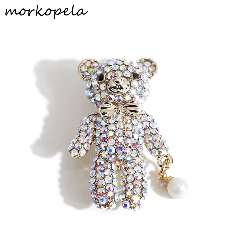 

Morkopela Rhinestone Little Bear Pin Fashion Crystal Brooches Pins For Women Animal Banquet Brooch For Scarves Accessories
