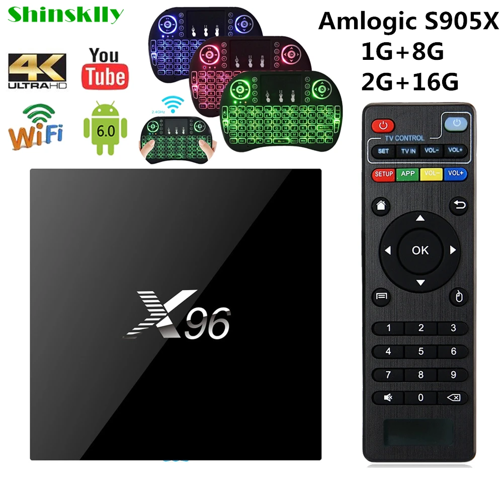 

Shinsklly X96 Smart TV Box Android 6.0 2GB RAM+16GB ROM Amlogic S905X Quad Core WIFI HDMI 4K HD Set Top BOX Media Player PK A95X