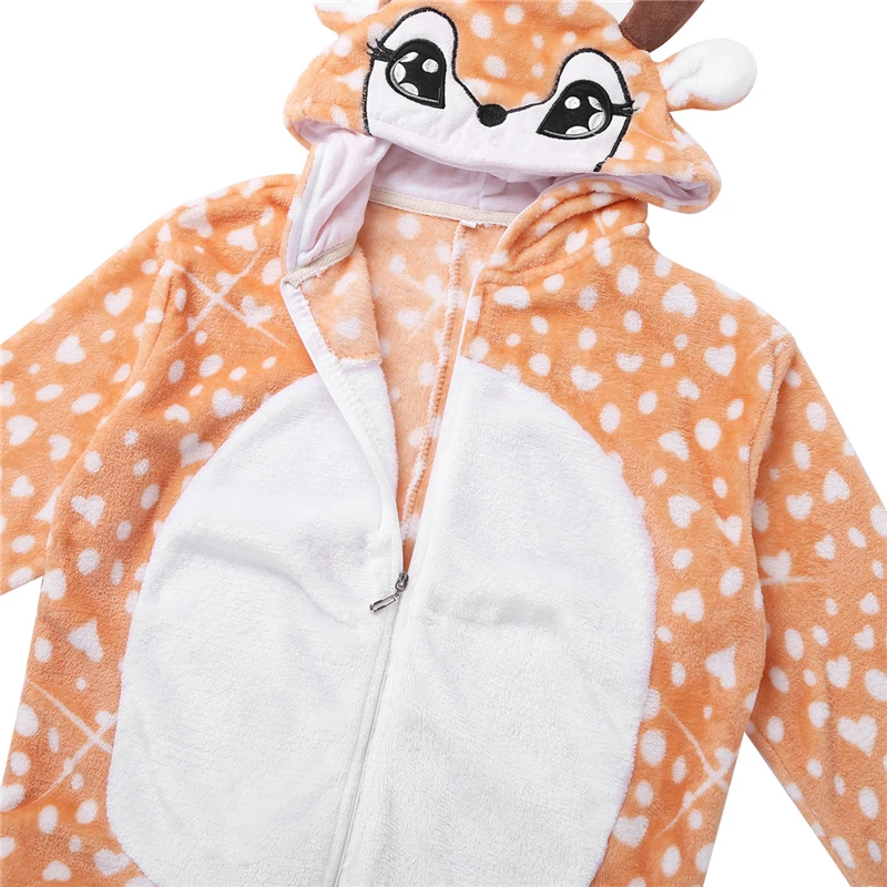 Kids Boys Girls Christmas Deer Nightwear Pyjamas Cute Animal Deer Hooded Blanket Pajamas Sleepwear Christmas Cosplay Costume