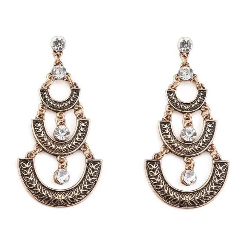Vintage Alloy Layer Statement Crystal Studs Earrings For Women Ethnic