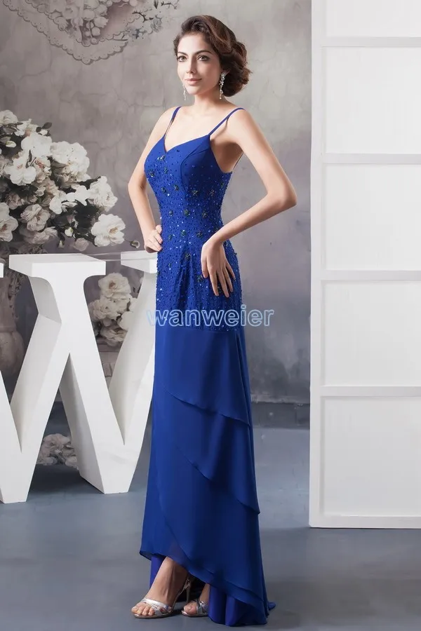 Дизайн горячей продажи вечернее платье v-образным вырезом синий нестандартного размера/цвета бисероплетение шифон реальные фото длинные Платье для коктейля