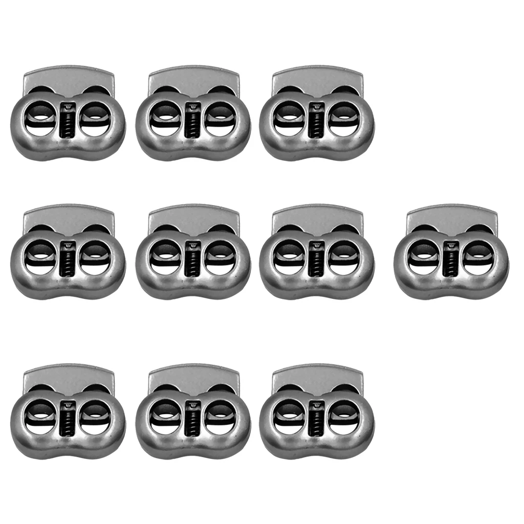 10 Pieces / Set Metal Dual Hole Gray Oval Bean Lanyard Cord Locks Stopper Fastener Adjuster Slider Toggles End