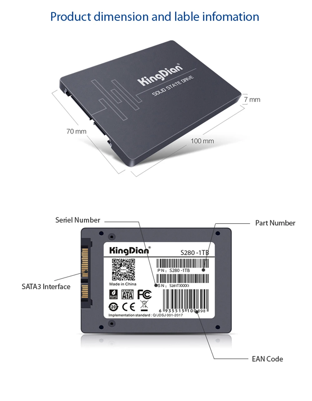 KingDian S280 1 ТБ SSD HDD Внутренний твердотельный диск диско