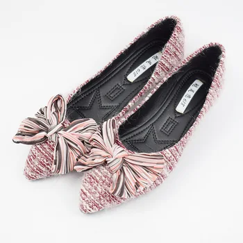 

.2018 autumn new fashion simple sweet casual shoes women retro tweed fabric bow flat shoes.