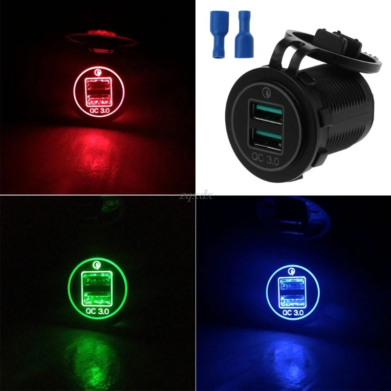 Двойной USB Quick Charge 3,0 светодиодный быстрое зарядное устройство для 12 В/24 В для машины, лодки, мотоцикла SUV автобус грузовик морской автомобиль ... Двойной USB Quick Charge 3,0 светодиодный быстрое зарядное устройство для 12 В/24 В для машины, лодки, мотоцикла SUV автобус грузовик морской автомобиль ...