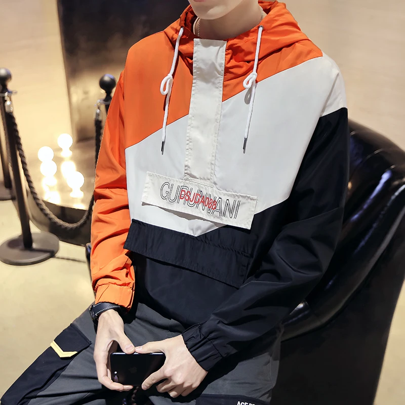 5XL-M Men Jacket Brand New Patchwork Color Windbreaker Jacket Men Front Pocket Streetwear Hooded Jackets Plus Size Outwear Coats 5XL-M Men Jacket Brand New Patchwork Color Windbreaker Jacket Men Front Pocket Streetwear Hooded Jackets Plus Size Outwear Coats