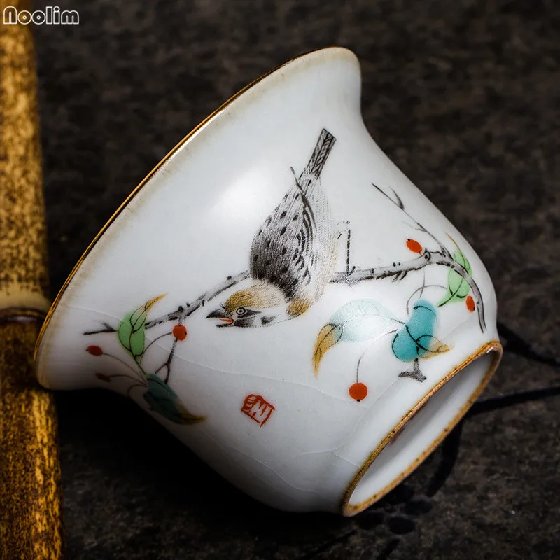 NOOLIM Цзиндэчжэнь, антикварная чайная тарелка, ручная роспись, рисунок птицы, чайная чашка с крышкой, керамическая эмаль, кунг-фу, чайный сервиз, чайная церемония