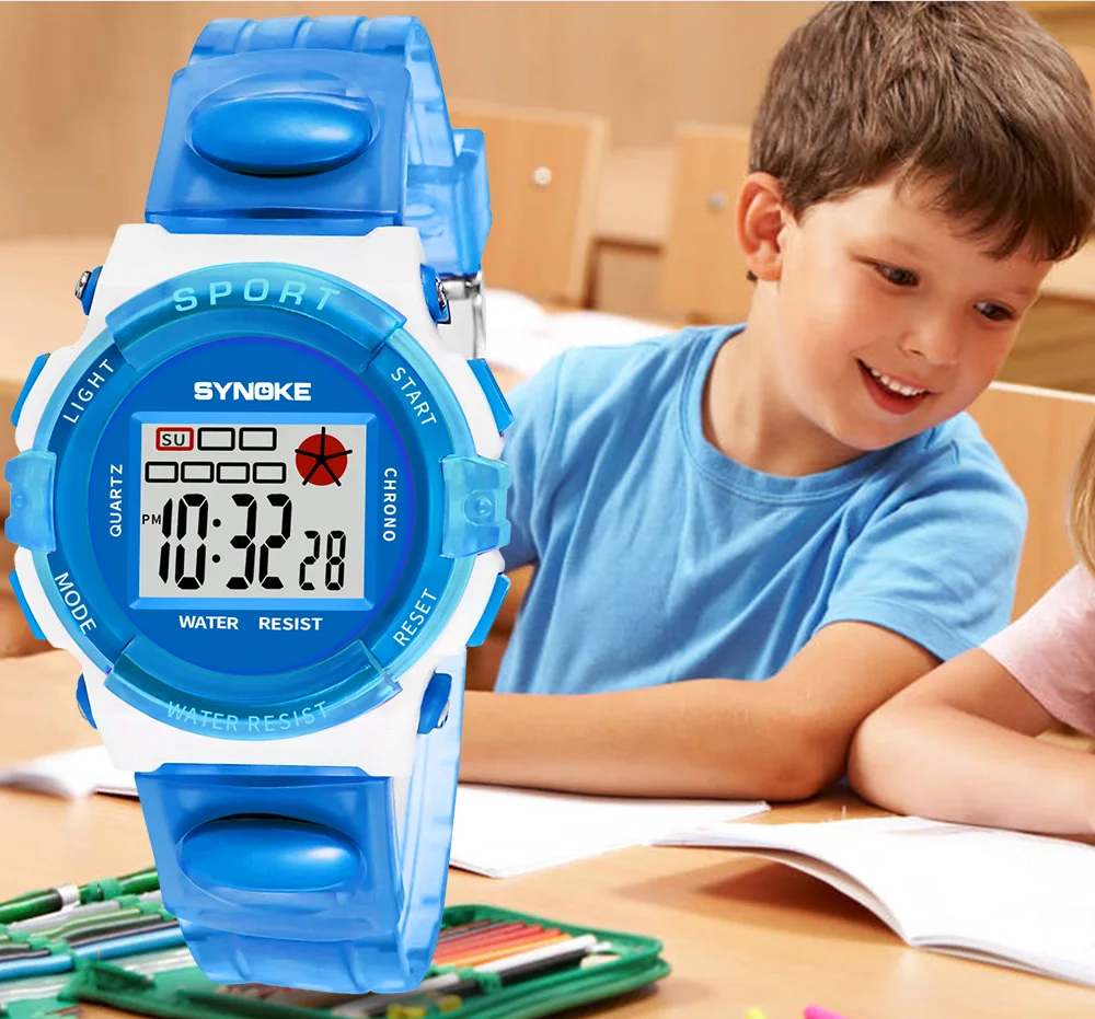 Synoke водонепроницаемые часы детские часы детский механизм мальчик цифровой светодиодный Будильник Дата спортивные наручные часы Relogio Топ