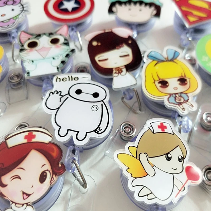 

1pc Mini Cartoon Retractable Badge Reel Many Character Exihibiton ID Name Card Badge Holder