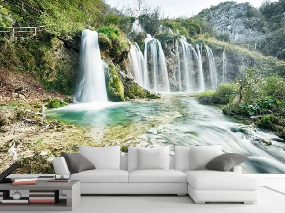 Waterfall wealth source into the landscape landscape wall modern living room wallpapers Waterfall wealth source into the landscape landscape wall modern living room wallpapers