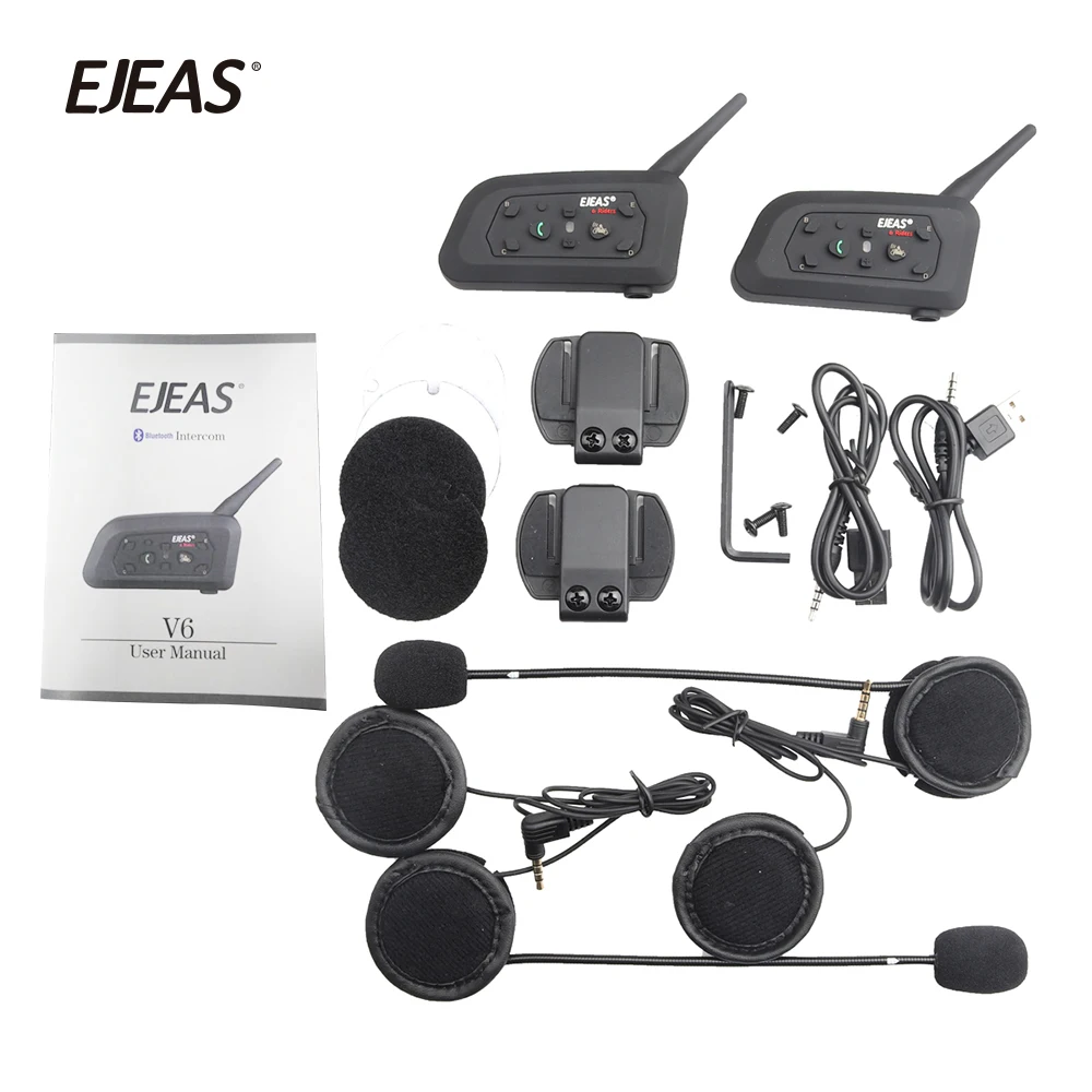 QPLOVE 2pcs EJEAS V6 Pro intercom 1200m wireless motorcycle bluetooth helmet headset long distance 6 Riders talking