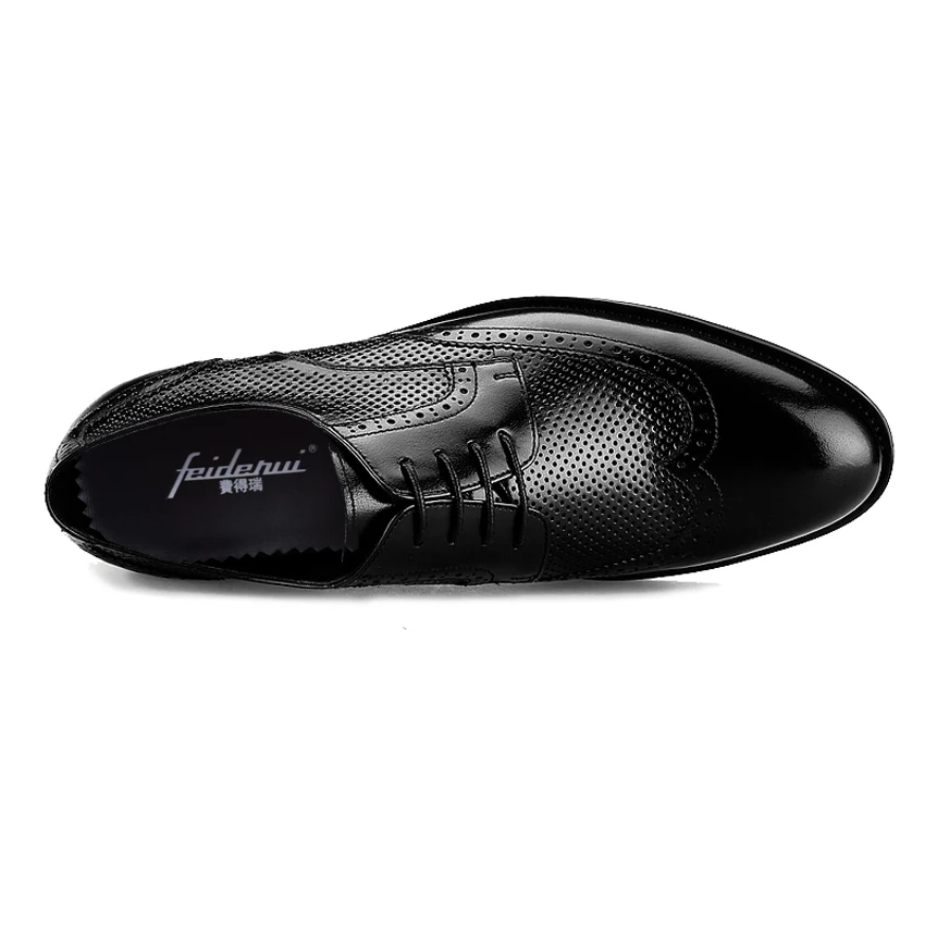 Hombres Auténtico Bql39 Británico Oficina Oxfords Verano Transpirable Wingtip Brogue Negro Hombre marrón Punta Zapatos Vestido Cuero Masculino Redonda Formal qEEftv8F