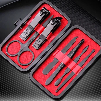 

Cool 7PCS Black Stainless Steel Nail Clipper Trimmer Cutter Files Earpick Nail Scissors Nmanicure Care Pedicure Tools Set