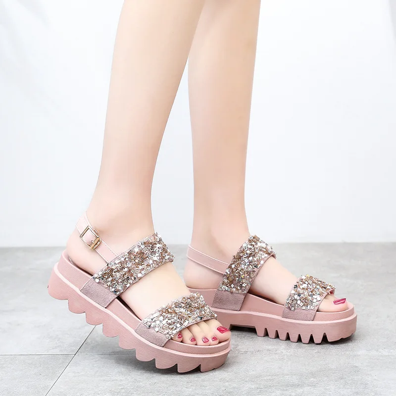 Блестящие туфли Женские босоножки на платформе zapatos de mujer Сезон весна Новинка