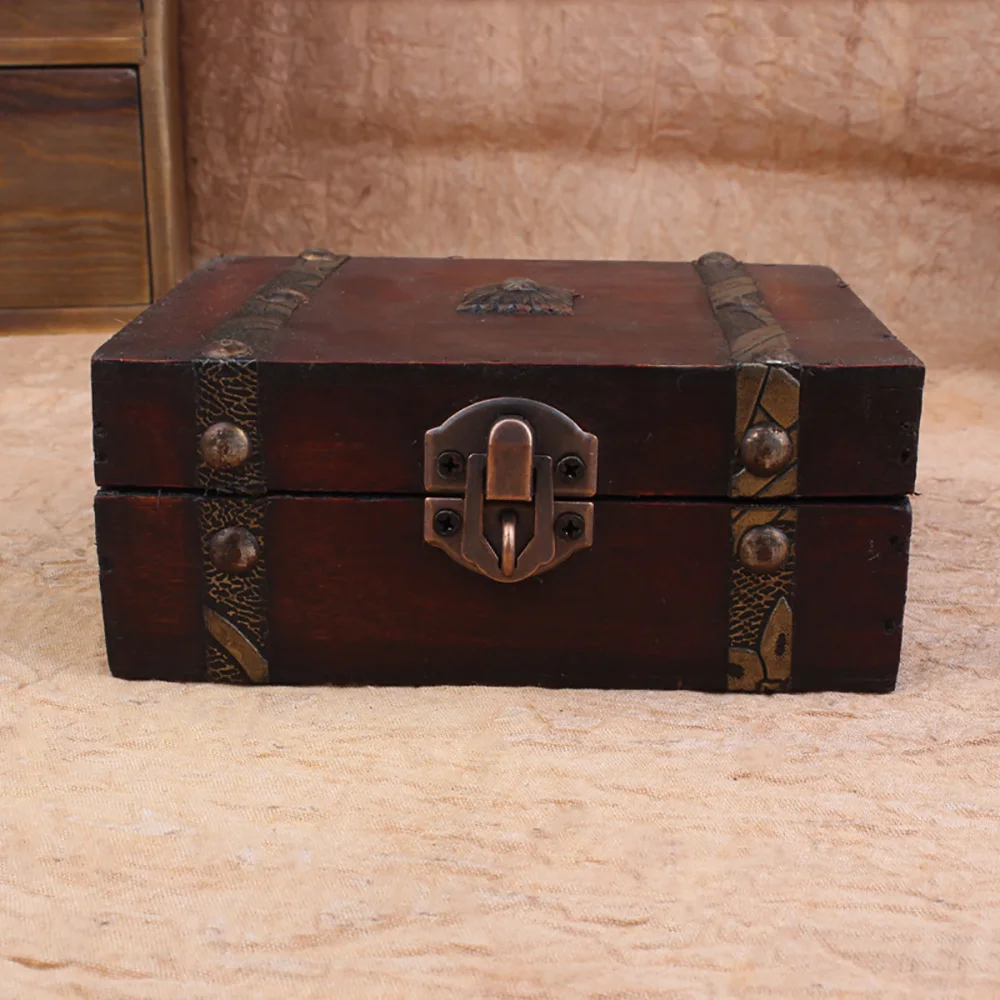 

Women Girls Ring Necklace Chinese Style Retro Treasure Vintage Wooden Treasure Case Jewelry Storage Box Holder Organizer