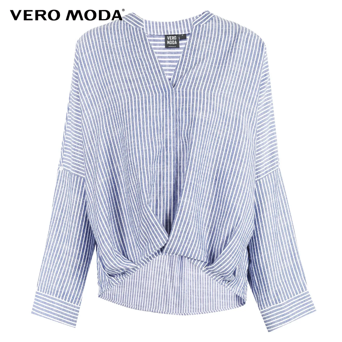 Женская плиссированная рубашка Vero Moda в полоску с треугольным вырезом 318351504| |