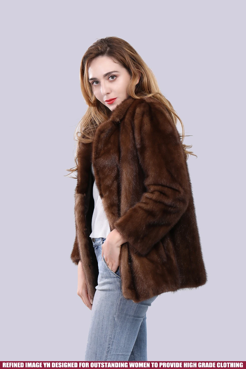 Luxury women real mink fur jacket turn down collar high quality genuine full pelt mink fur coat gift winter fur clothing