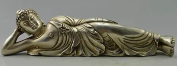 

Collectible Decorated Old Handwork Tibet Silver Carved Big Buddha Recline Statue