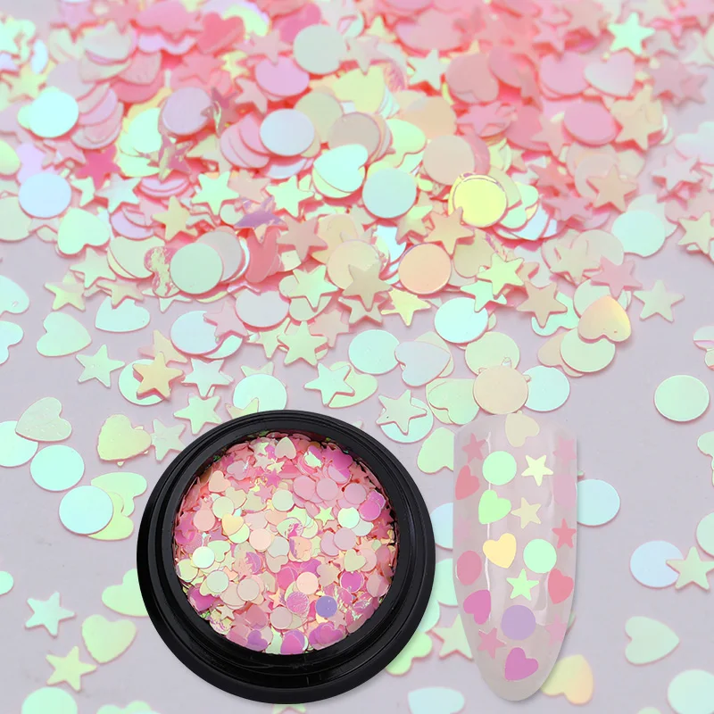 

1 Box AB Color Nail Glitter Sequins Pink Flakes Star Heart Round Nail Powder Manicure DIY Nail Art Gel Polish Decoration