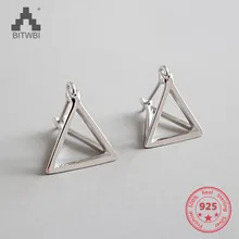 S925 sterling silver personality cold wind hollow geometry three-dimensional triangle earrings retro silver harajuku sexuality personality earrings spoon fork triangle ruler scissors earrings