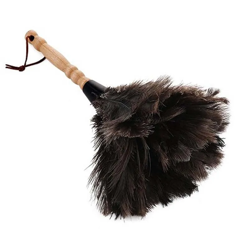 Anti-Static Ostrich Feather Fur Brush Duster Dust Cleaning Tool Wooden Handle - Цвет: Black