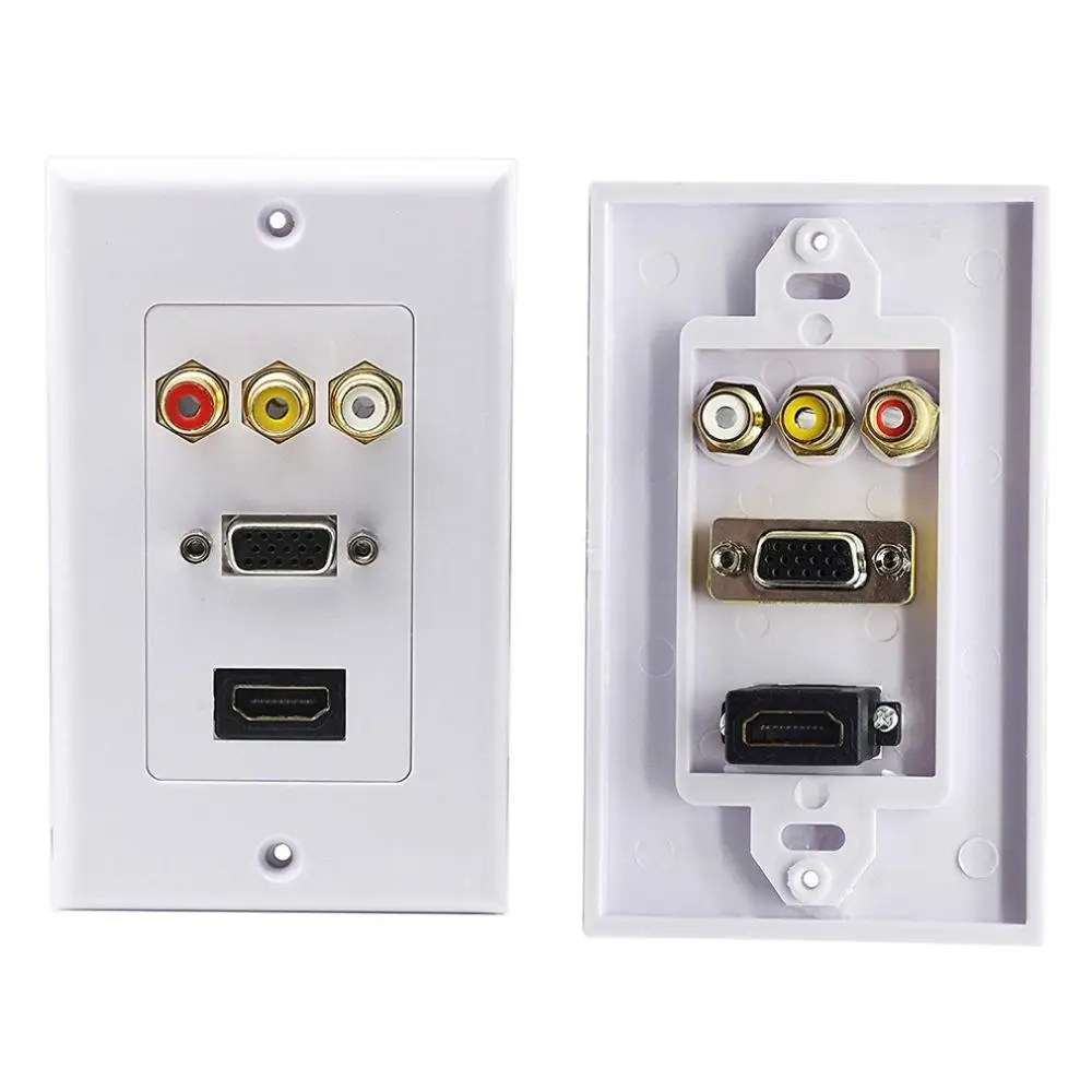  Pratico Doppia Porta di Connessione Bianco Hdmi Vga Rca Piombo Piastra A Muro Full Hd 1080 Tv Via C