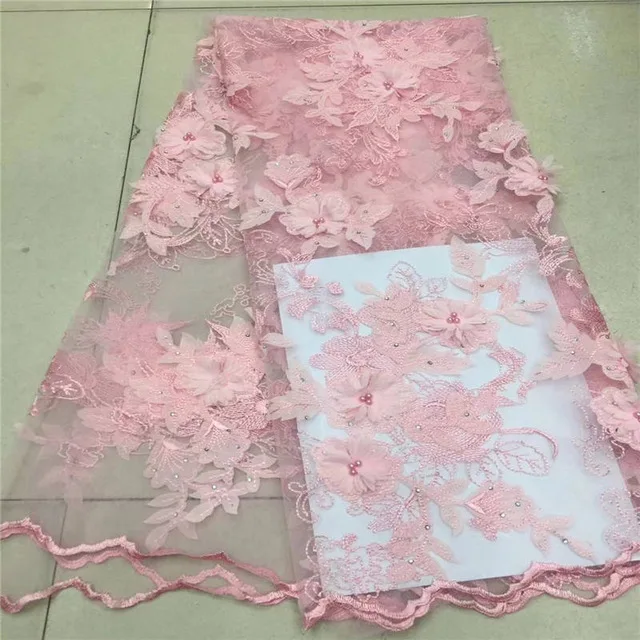 

2018 3D Flowers Lace Fabric High Quality Cord Lace trim African French Net Lace Fabric For Blue Party Dress