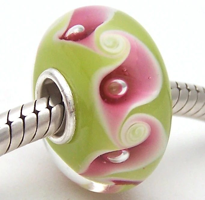 

PJG878 100% S925 Sterling Silver Beads Murano Glass beads Fit European Charms Bracelet charms diy jewelry Lampwork GlassBeads