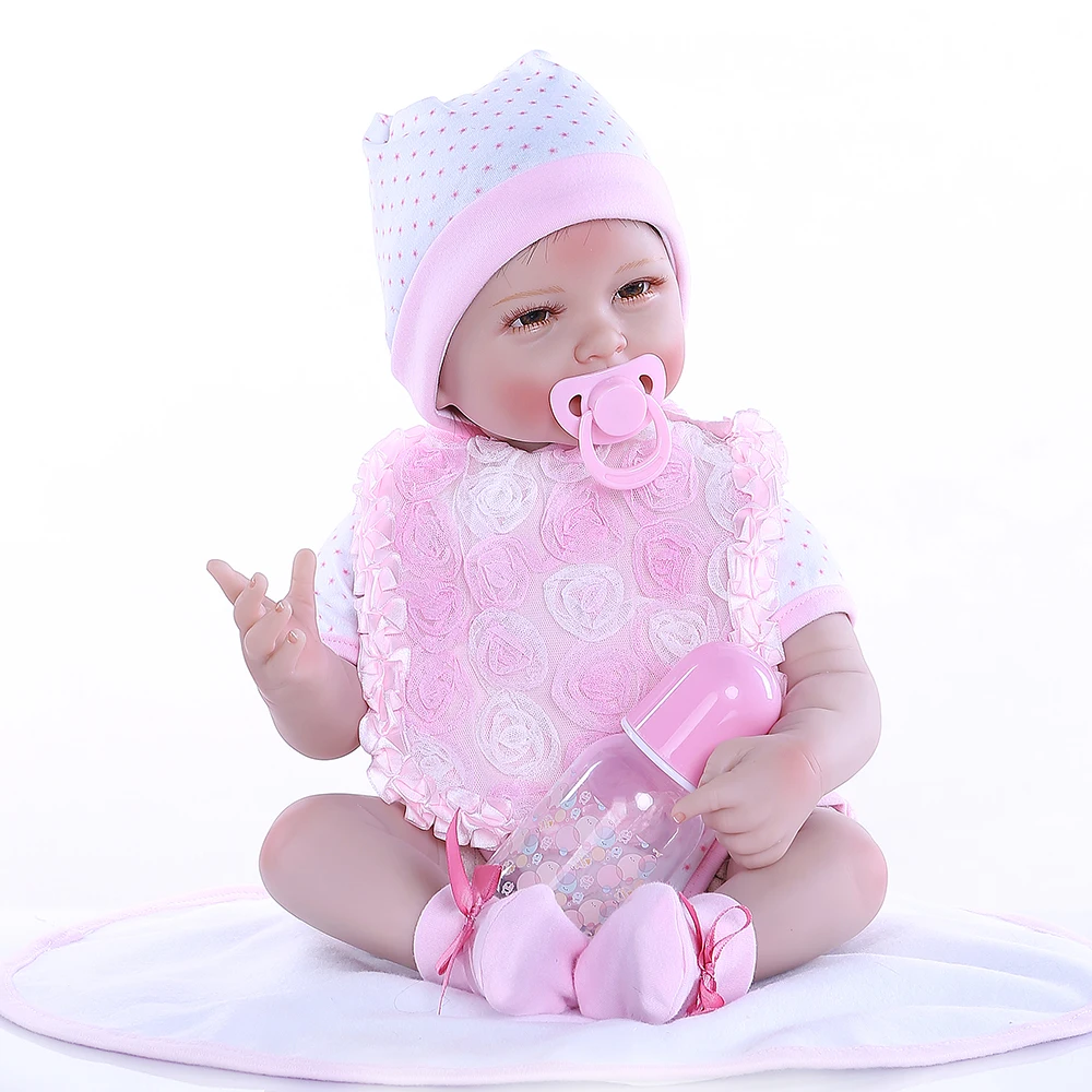 55CM 0-3Month real baby size smile baby with teeth realitic reborn baby doll lifelike soft touch weighted body doll in pink dre