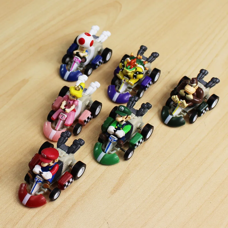 6pcs lot Super Mario Kart Pull Back Car Luigi Bowser Koopa Donkey Kong Princess Peach Toad
