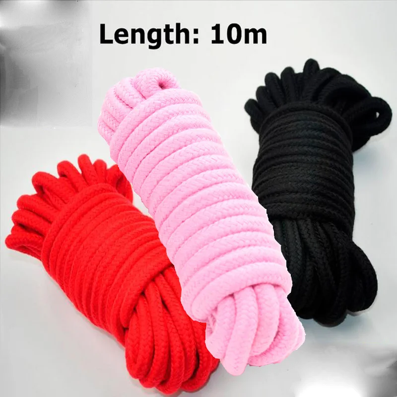 Black & Red 10m long thick cotton fetish sex restraint bondage rope
