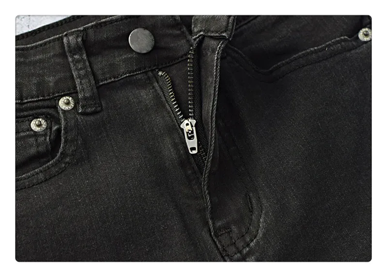 European and American women's wear high waist slender body elastic wash knees broken holes jeans nine trouser leg stitching lace super popular (12)