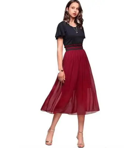 

LET-SETTING S-4XLNew Fashion Bohemian Women's High Waist Ruffle Sleeve Sexy Vintage Long Chiffon Maxi Dress Plus Size Wholesale