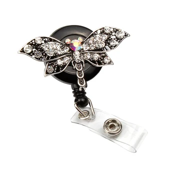 

50pcs Fashion Rhinestone vintage dragonfly animal Retractable ID Badge Holder reel for gift/party